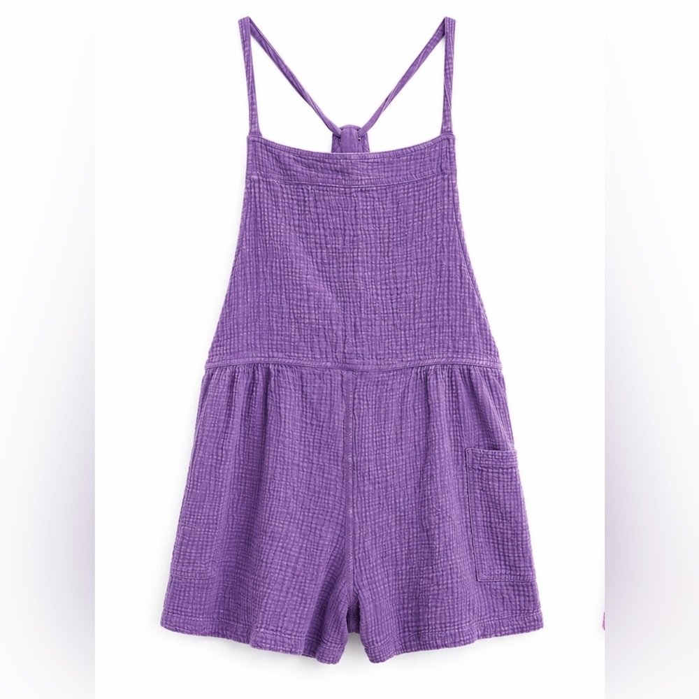 Zenana Acid Wash Purple Romper